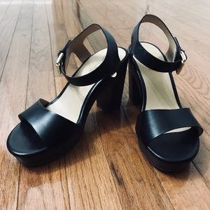 Brash Black and Brown Strap Heel Low Heel